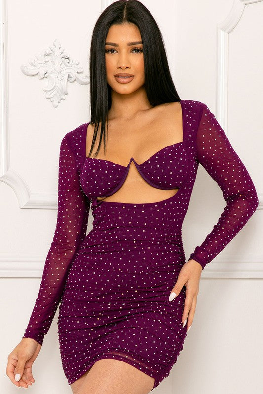 Purple Rhinestone Glow Mini Dress | Sparkle Party Dress for Women | Larise