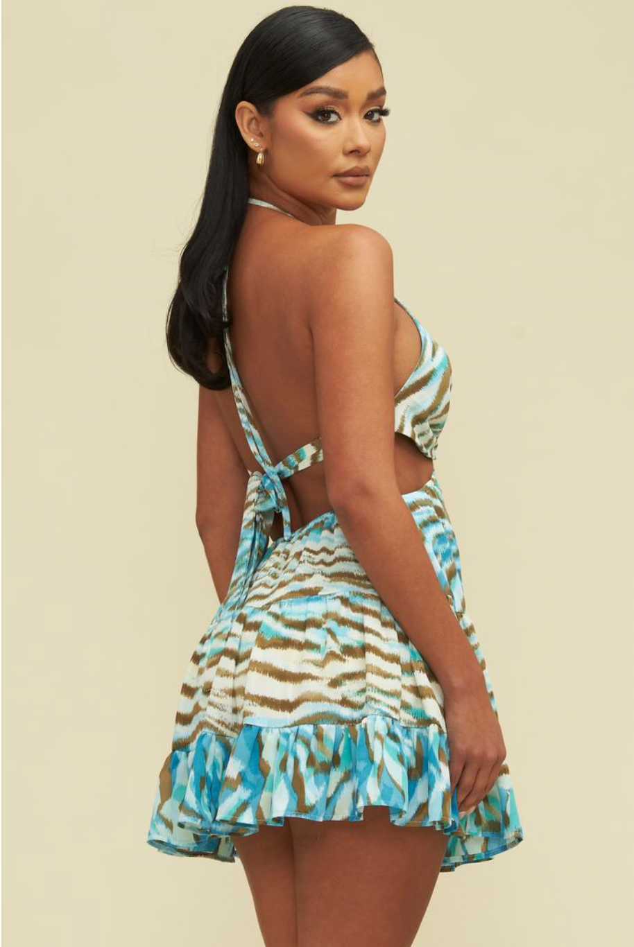 Double Tie Blue Romper - animal print romper